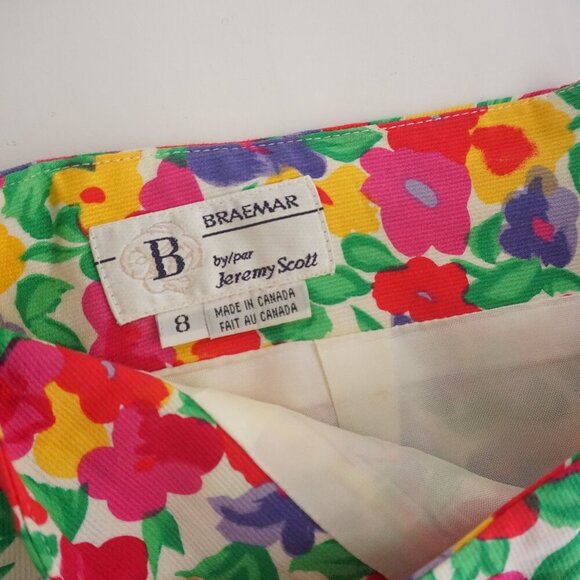 Vintage Braemar By Jeremy Scott Red Pink Floral Midi Pencil Skirt Size 8 - Picture 7 of 9